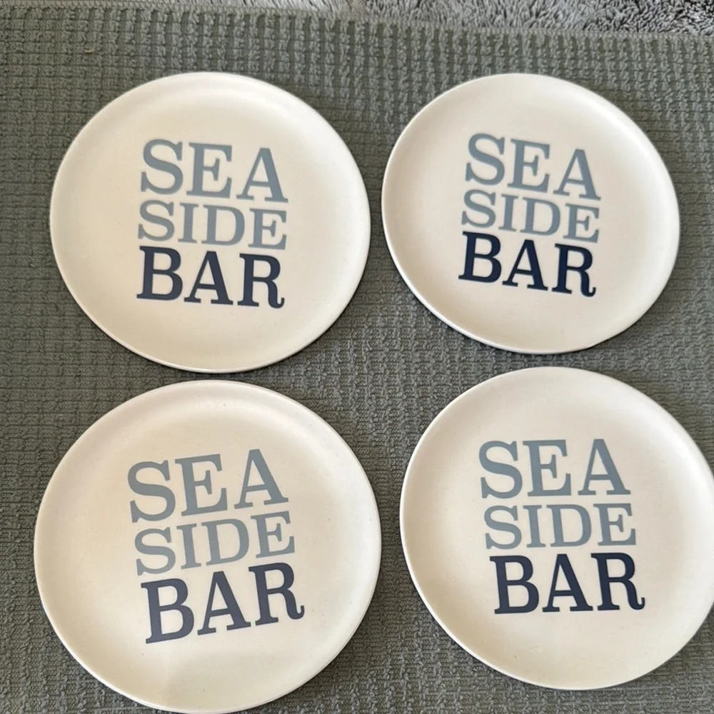 Set Of 4 Sea Side Bar 6”‎ Bamboo Fiber Melamine BPA Free Dishwasher Safe Plates